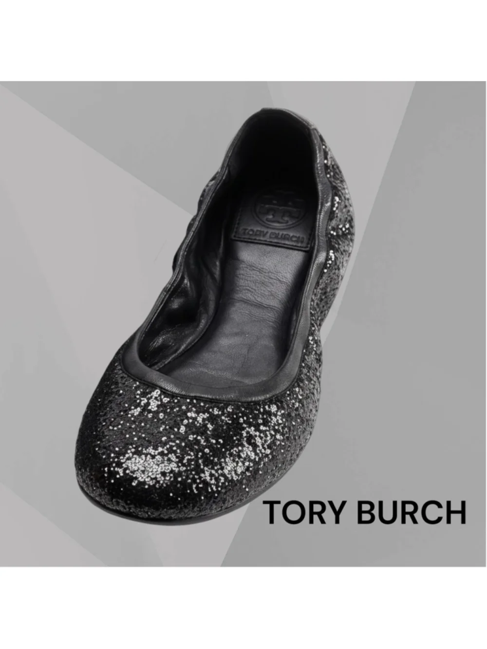 Tory Burch Shiny GLITTER Ballet Flats Shoes Black 8